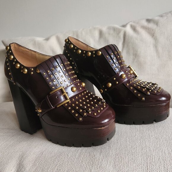 *NEW* Michael Kors Alberta Chestnut Studded Platform Loafer Pumps - Sz 7 - Picture 1 of 11